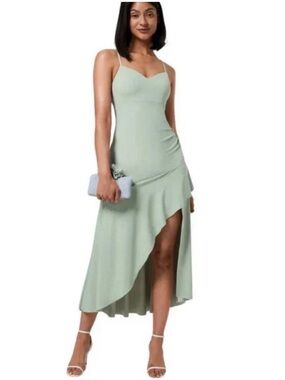 HALARA Ruched Split Hem Midi Light Green Sleeveless Dress NWT Small